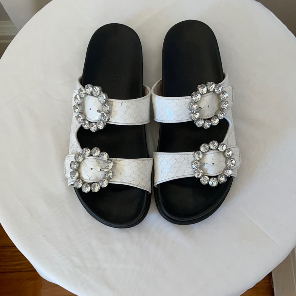 Schutz Ariel Embellished Embossed-Leather Sandal